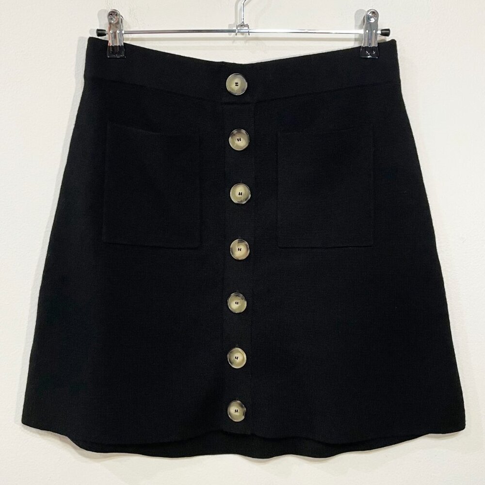 Last Call! EUC Sézane Louisa 100% Merino Wool Mini Skirt Black Large - Picture 3 of 8